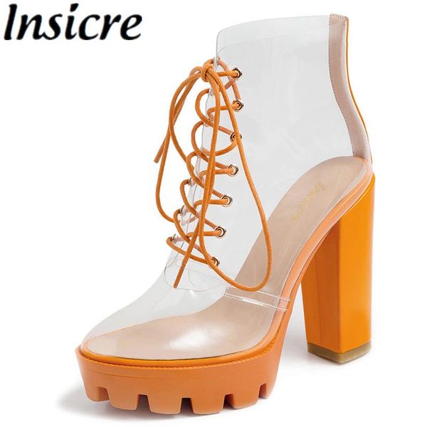 insicre summer fashion women orange transparent pvc ankle boots round toe elegant back zipper platform thick heels lace up shoes, Black
insicre summer fashion women orange transparent pvc ankle boots round toe elegant back zipper platform thick heels lace up shoes, Black