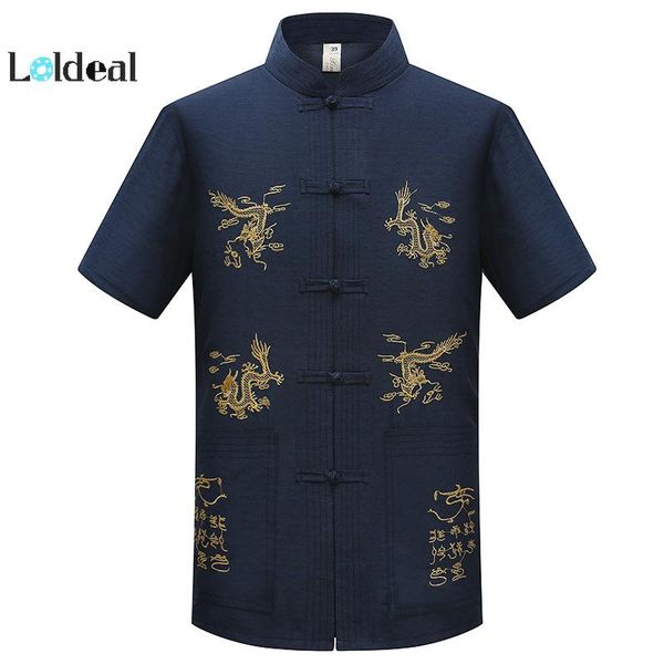 chinese short sleeve shirt ethnic style summer men's casual shirts, White;black
