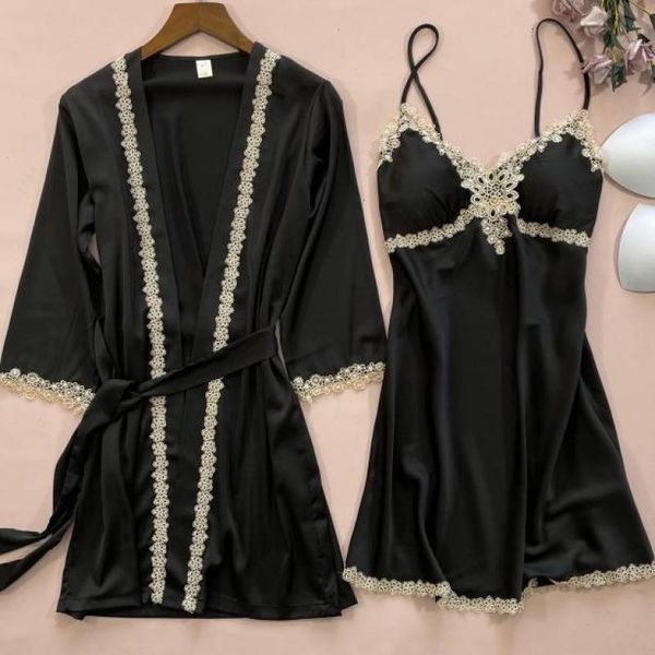 women's sleepwear lace robe set women satin bridal wedding nightwear casual home clothing kimono bathrobe gown intimate linge, Black;red
women's sleepwear lace robe set women satin bridal wedding nightwear casual home clothing kimono bathrobe gown intimate linge, Black;red