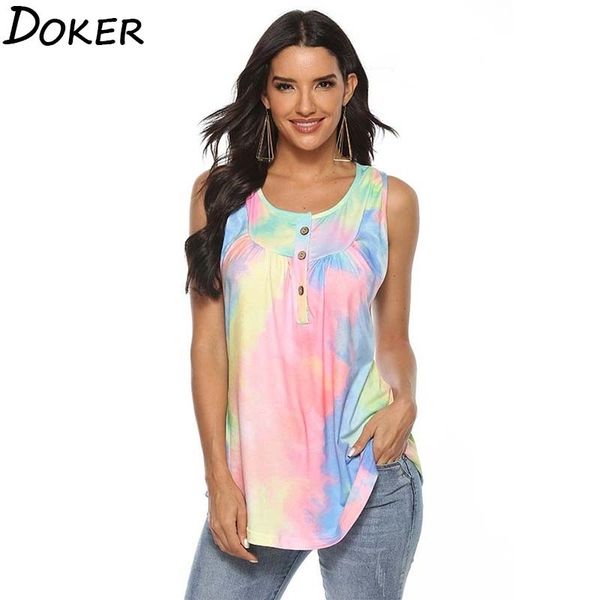 summer tie-dye v-neck sleeveless t shirt womens fashions off shoulder plus size tshirt women casual tee shirt femme 210423, White 
summer tie-dye v-neck sleeveless t shirt womens fashions off shoulder plus size tshirt women casual tee shirt femme 210423, White