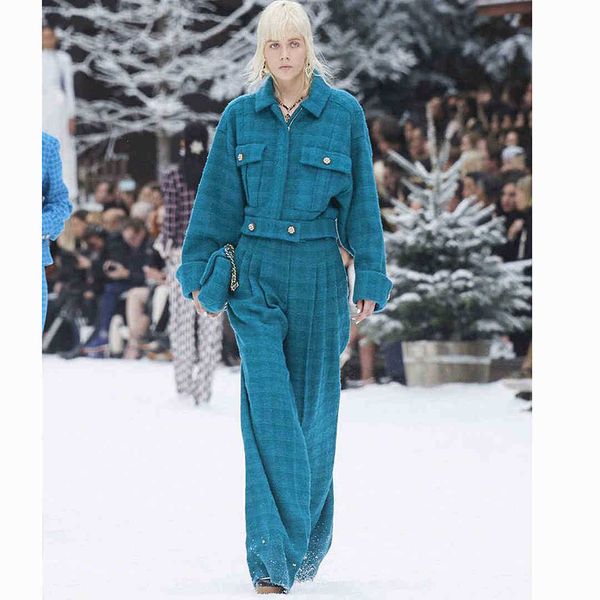 women's two piece pants pants high-end blue plaid woven wool women's suit big pocket short jacket and long wide leg tweed 2 piece, White
women's two piece pants pants high-end blue plaid woven wool women's suit big pocket short jacket and long wide leg tweed 2 piece, White
