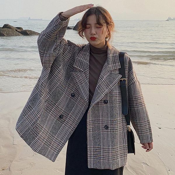 women's suits & blazers autumn vintage plaid coat women all match causal suit jackets loose long sleeves tailored double breasted blaze, White;black
women's suits & blazers autumn vintage plaid coat women all match causal suit jackets loose long sleeves tailored double breasted blaze, White;black