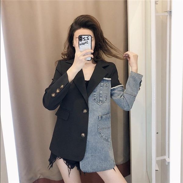 women's suits & blazers vintage fashion blazer women denim patchwork jackets 2021 autumn winter irregular coat lady long sleeve loose k, White;black
women's suits & blazers vintage fashion blazer women denim patchwork jackets 2021 autumn winter irregular coat lady long sleeve loose k, White;black