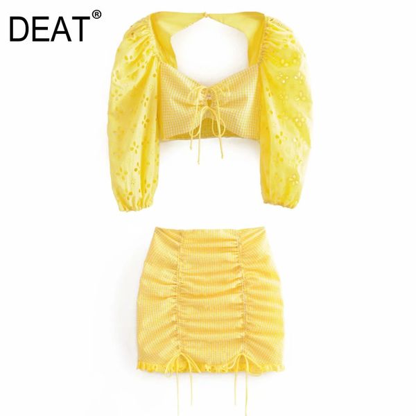 summer half puff sleeve square collar lace up yellow crop short mini skirt two piece set women outfits mi811 210525, White
summer half puff sleeve square collar lace up yellow crop short mini skirt two piece set women outfits mi811 210525, White