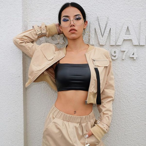 women's jackets 2021 spring chic cropped jacket women windbreaker zip-up bomber cardigan solid color sets coat cool punk streetwear, Black;brown
women's jackets 2021 spring chic cropped jacket women windbreaker zip-up bomber cardigan solid color sets coat cool punk streetwear, Black;brown