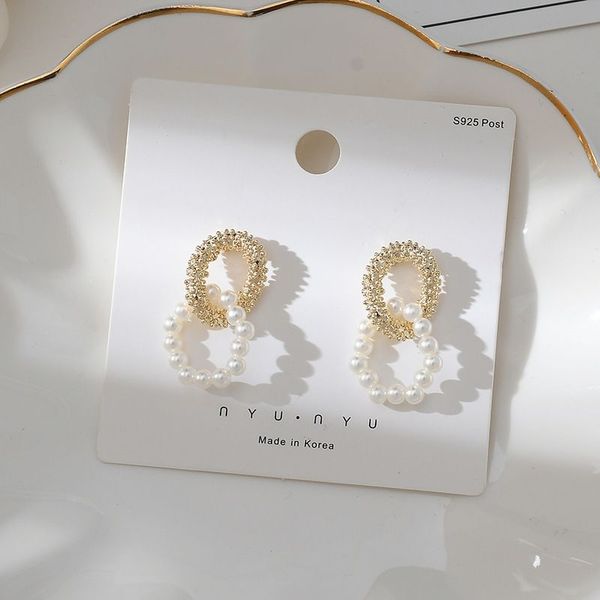 fashion 925 silver dangle drop earrings with cubic stones & pearls inlaid for women 
fashion 925 silver dangle drop earrings with cubic stones & pearls inlaid for women