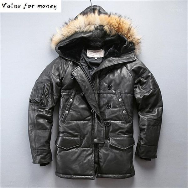 men's leather & faux genuine down jacket winter real fur hooded warm duck coat male large capacity thick, Black
men's leather & faux genuine down jacket winter real fur hooded warm duck coat male large capacity thick, Black