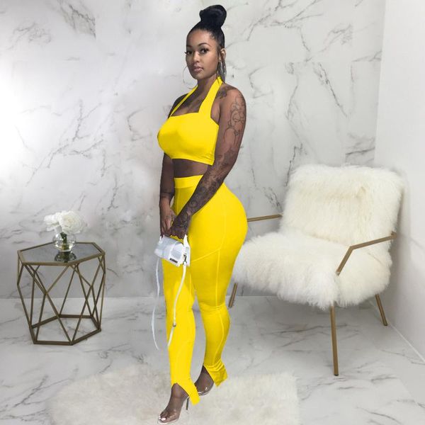 european and american women's casual suit, sleeveless two-piece set with backless neck chest two piece pants, White
european and american women's casual suit, sleeveless two-piece set with backless neck chest two piece pants, White