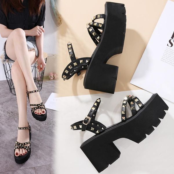 sandals 2021 summer rivet open toe high heel thick roman waterproof platform student shoes female fashion, Black
sandals 2021 summer rivet open toe high heel thick roman waterproof platform student shoes female fashion, Black