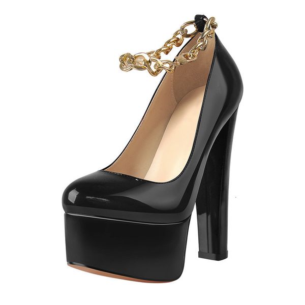 sandals spring thick high heel shallow mouth women's single round toe metal chain catwalk large size banquet shoes, Black
sandals spring thick high heel shallow mouth women's single round toe metal chain catwalk large size banquet shoes, Black