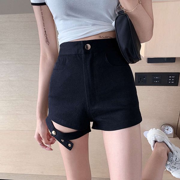 black high waist opening slim tight pants hip wrap elastic shorts women, Blue 
black high waist opening slim tight pants hip wrap elastic shorts women, Blue