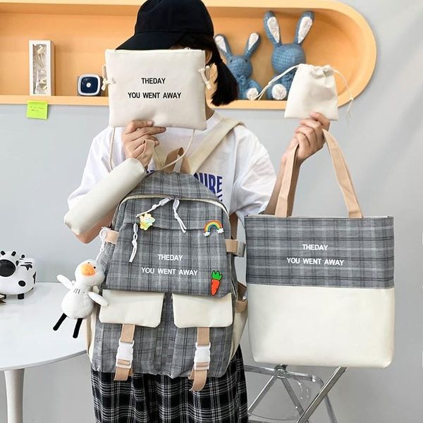 school bags 5 piece of fashion women backpack trendy canvas plaid schools for teenage girls large capacity backpacks with many
school bags 5 piece of fashion women backpack trendy canvas plaid schools for teenage girls large capacity backpacks with many