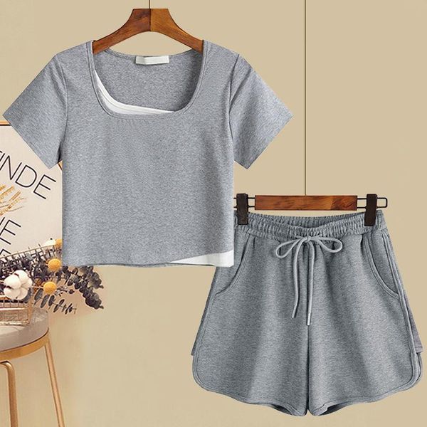 women's tracksuits two piece summer t-shirt women short sleeve sport tee and high waist casual shorts black white 2022 sets, Gray
women's tracksuits two piece summer t-shirt women short sleeve sport tee and high waist casual shorts black white 2022 sets, Gray