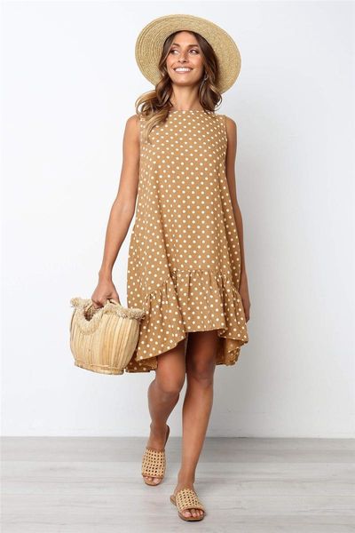 women summer sleeveless dress elegant casual beach loose polka dot printing bohemian dresses vintage ladies mini vestidos, Black;gray
women summer sleeveless dress elegant casual beach loose polka dot printing bohemian dresses vintage ladies mini vestidos, Black;gray