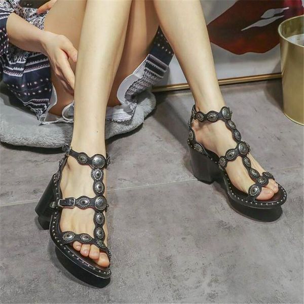 metal buckle decoration round toe thick heel high sandals women summer fashion temperament women's shoes, Black
metal buckle decoration round toe thick heel high sandals women summer fashion temperament women's shoes, Black