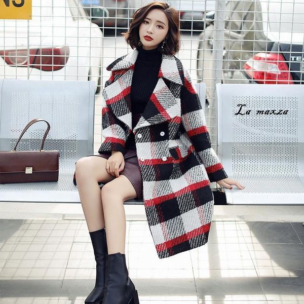 women's wool & blends 2021 winter plaid women coat korean style elegant casual double breasted loose, Black
women's wool & blends 2021 winter plaid women coat korean style elegant casual double breasted loose, Black
