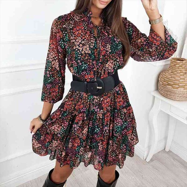 cascading ruffle floral print women dresses autumn chiffon v neck short casual long sleeve lace up cake party, Black;gray
cascading ruffle floral print women dresses autumn chiffon v neck short casual long sleeve lace up cake party, Black;gray