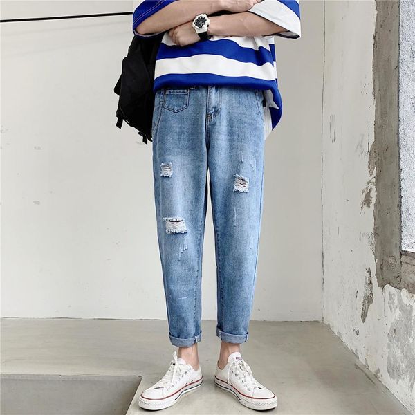 men's jeans wholeslae summer men's ripped hole korean slim straight distressed pants hong kong style wild thin ankle length jeans, Blue
men's jeans wholeslae summer men's ripped hole korean slim straight distressed pants hong kong style wild thin ankle length jeans, Blue