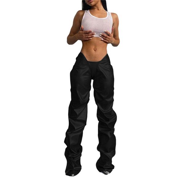 women's pants & capris women\u2021s pleated straight casual trousers fashion solid color pu leather low waist long 2021 autumn, Black;white
women's pants & capris women\u2021s pleated straight casual trousers fashion solid color pu leather low waist long 2021 autumn, Black;white