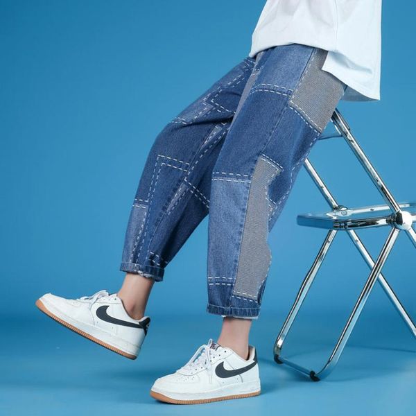 men's jeans men 2021 spring summer casual straight male patchwork denim trousers fashion streetwear loose ankle-length pants w517, Blue
men's jeans men 2021 spring summer casual straight male patchwork denim trousers fashion streetwear loose ankle-length pants w517, Blue