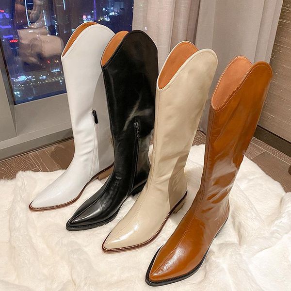 boots brand western cowboy women's retro long tube knee length pointed white leather v-mouth high knight, Black
boots brand western cowboy women's retro long tube knee length pointed white leather v-mouth high knight, Black