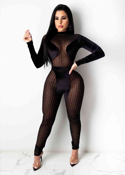 o neck long sleeve womens jumpsuit rave mesh sheer velvet patchwork night club party overall, Black;white
o neck long sleeve womens jumpsuit rave mesh sheer velvet patchwork night club party overall, Black;white