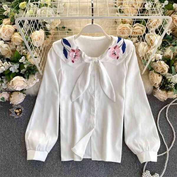fashion spring autumn embroidery shirt womens solid bow turn down collar long sleeve single breasted loose korean style blouse 210603, White
fashion spring autumn embroidery shirt womens solid bow turn down collar long sleeve single breasted loose korean style blouse 210603, White
