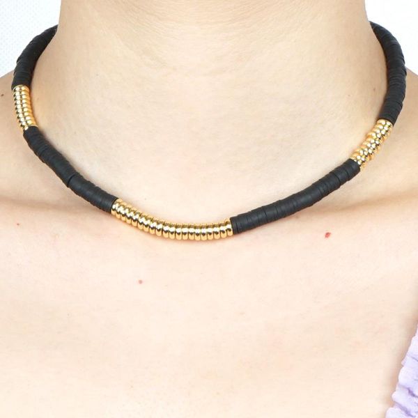 link, chain 6mm bohemian national style polymer clay necklace flat round loose beads charm summer beach jewelry gift, Black
link, chain 6mm bohemian national style polymer clay necklace flat round loose beads charm summer beach jewelry gift, Black