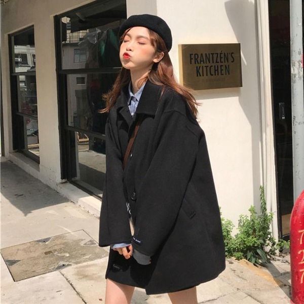 women's wool & blends jacket women coat autumn and winter loose woolen veste manteau femme, Black
women's wool & blends jacket women coat autumn and winter loose woolen veste manteau femme, Black