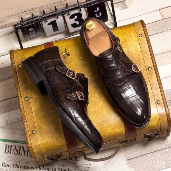men's handmade pu solid color crocodile pattern pointed toe fashion trend monk shoes classic business casual 1kb009 dress, Black
men's handmade pu solid color crocodile pattern pointed toe fashion trend monk shoes classic business casual 1kb009 dress, Black