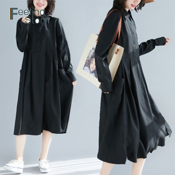art fan black dress cotton linen spring women long casual shirt preppy style turn-down collar single breasted woman 210603, Black;gray
art fan black dress cotton linen spring women long casual shirt preppy style turn-down collar single breasted woman 210603, Black;gray