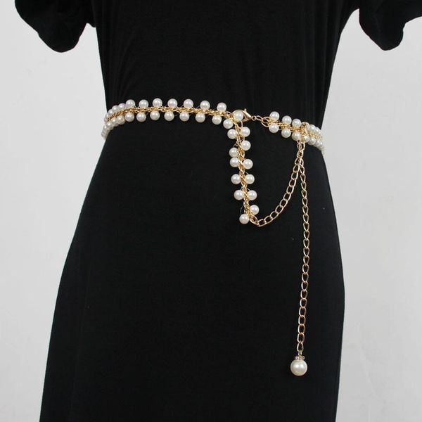 belts women's runway fashion pearl beaded metal chain cummerbunds female dress corsets waistband decoration narrow belt r1662, Black;brown
belts women's runway fashion pearl beaded metal chain cummerbunds female dress corsets waistband decoration narrow belt r1662, Black;brown