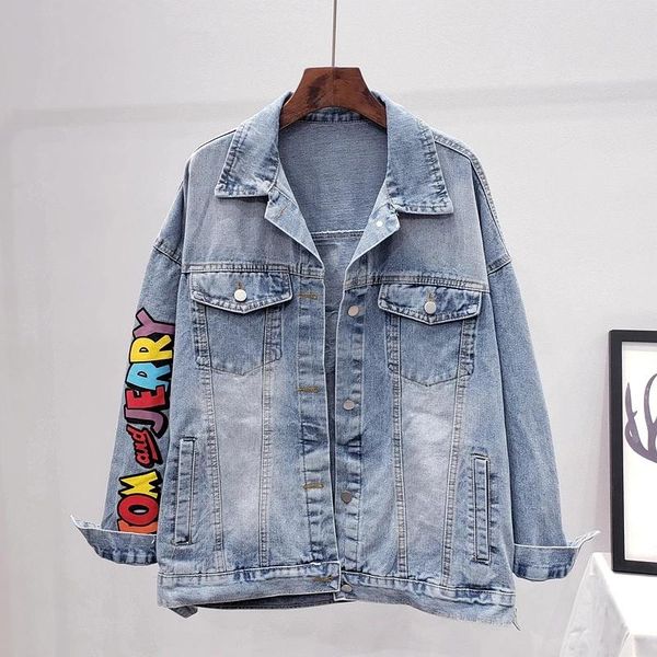 women's jackets 2021 spring women cartoon print denim jacket fashion pocket long sleeve female plus size loose jean coat, Black;brown
women's jackets 2021 spring women cartoon print denim jacket fashion pocket long sleeve female plus size loose jean coat, Black;brown
