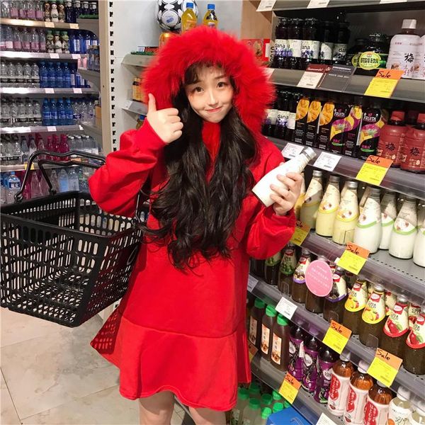 casual dresses autumn and winter women's japanese sweet loose fur collar hooded plus velvet thick trumpet / mermaid dress female, Black;gray
casual dresses autumn and winter women's japanese sweet loose fur collar hooded plus velvet thick trumpet / mermaid dress female, Black;gray