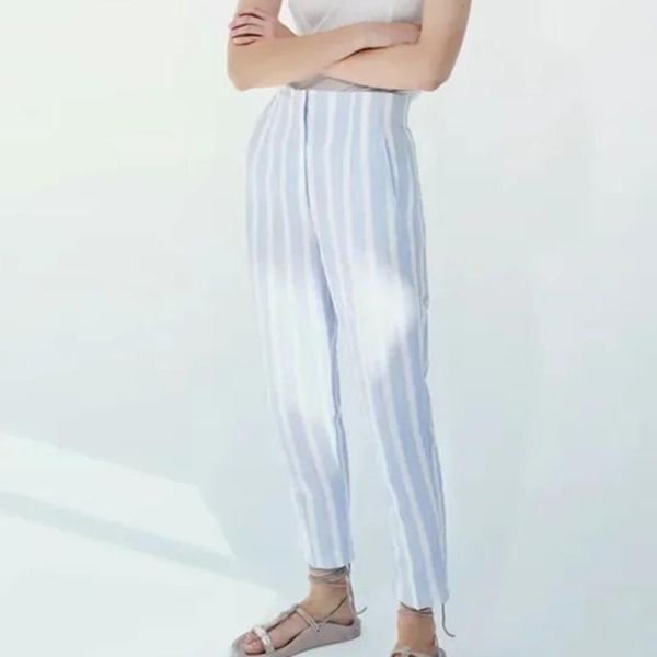 women's pants & capris 2021 long women fashion high waist blue striped summer vintage casual chic side pocket zip loose feminine pant, Black;white
women's pants & capris 2021 long women fashion high waist blue striped summer vintage casual chic side pocket zip loose feminine pant, Black;white