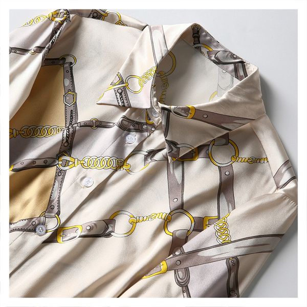 blouses 2021 early spring cardigan single breasted long sleeve plaid mulberry temperament commuter printed letter silk lapel top, White
blouses 2021 early spring cardigan single breasted long sleeve plaid mulberry temperament commuter printed letter silk lapel top, White