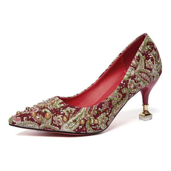 dress shoes red female high heels chinese style women's pearl pointed bride wedding, Black
dress shoes red female high heels chinese style women's pearl pointed bride wedding, Black