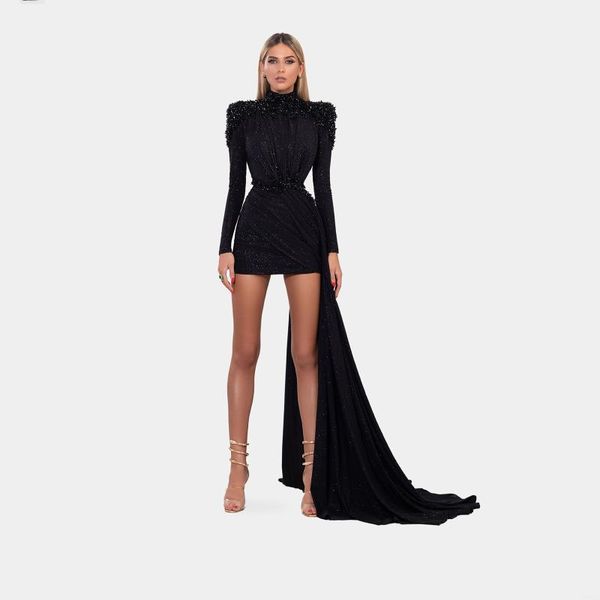 party dresses black elegant short prom long sleeve high neck beaded side train women pageant gowns plus size custom made, White;black
party dresses black elegant short prom long sleeve high neck beaded side train women pageant gowns plus size custom made, White;black
