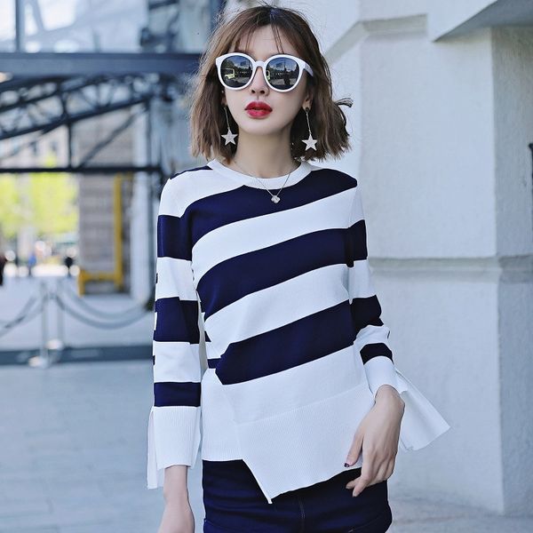 women's knits & tees spring and autumn blue white striped around the long neck irregular little perfumed sweater wool 59i6
women's knits & tees spring and autumn blue white striped around the long neck irregular little perfumed sweater wool 59i6