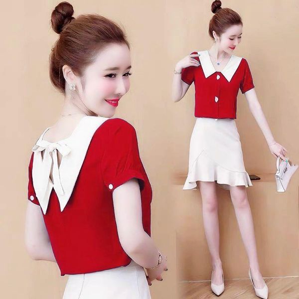 women's blouses & shirts women blouse chiffon shirt short-sleeved summer doll collar blusas ropa de mujer, White
women's blouses & shirts women blouse chiffon shirt short-sleeved summer doll collar blusas ropa de mujer, White