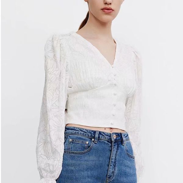 za summer women blouse solid flare sleeve shirt office lady female v-neck loose thin single breasted 210422, White
za summer women blouse solid flare sleeve shirt office lady female v-neck loose thin single breasted 210422, White