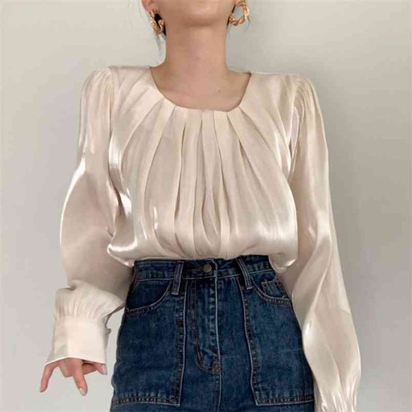 spring autumn blouse women's french round neck pleated silk luster solid color puff sleeve shirt female uk997 210506, White
spring autumn blouse women's french round neck pleated silk luster solid color puff sleeve shirt female uk997 210506, White