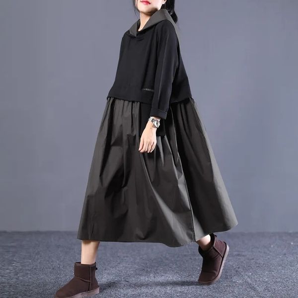 johnature women casual hooded dresses patchwork color long sleeve robes spring korean style women clothes loose dress 210521, Black;gray
johnature women casual hooded dresses patchwork color long sleeve robes spring korean style women clothes loose dress 210521, Black;gray