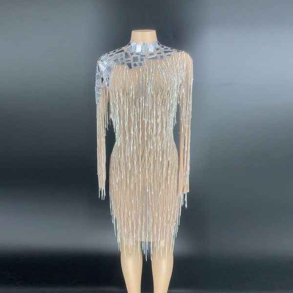dress high elastic khaki gold tassel hollow out sparkly dress shining beading bodycon dj club party dancer costume, Black;gray
dress high elastic khaki gold tassel hollow out sparkly dress shining beading bodycon dj club party dancer costume, Black;gray
