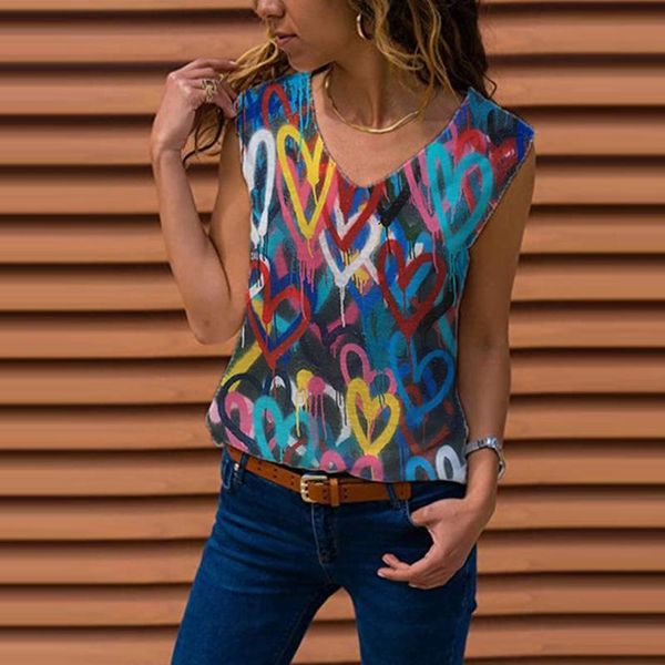 women's t-shirt summer lady tshirt floral color printing casual loose woman tshirts v neck sleeveless clothes for women blusa feminina, White
women's t-shirt summer lady tshirt floral color printing casual loose woman tshirts v neck sleeveless clothes for women blusa feminina, White