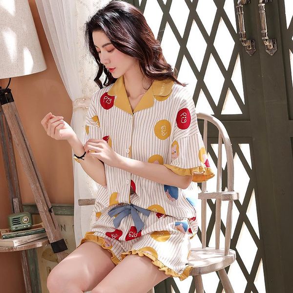 women's sleepwear summer women pajamas shorts home wear short sleeve two-piece cardigan comfortable pure cotton girl, Black;red
women's sleepwear summer women pajamas shorts home wear short sleeve two-piece cardigan comfortable pure cotton girl, Black;red