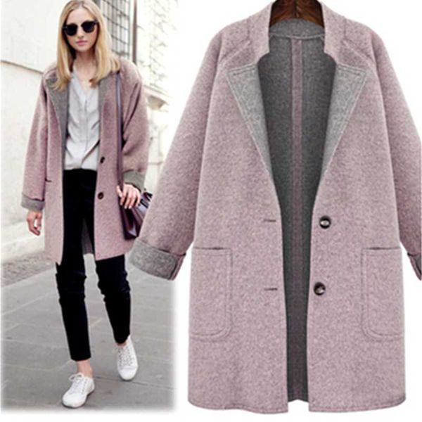 women's wool & blends autumn fashion women coat elegant casual loose pink jacket female korean cashmere overcoat plus size 4xl outerwea, Black
women's wool & blends autumn fashion women coat elegant casual loose pink jacket female korean cashmere overcoat plus size 4xl outerwea, Black