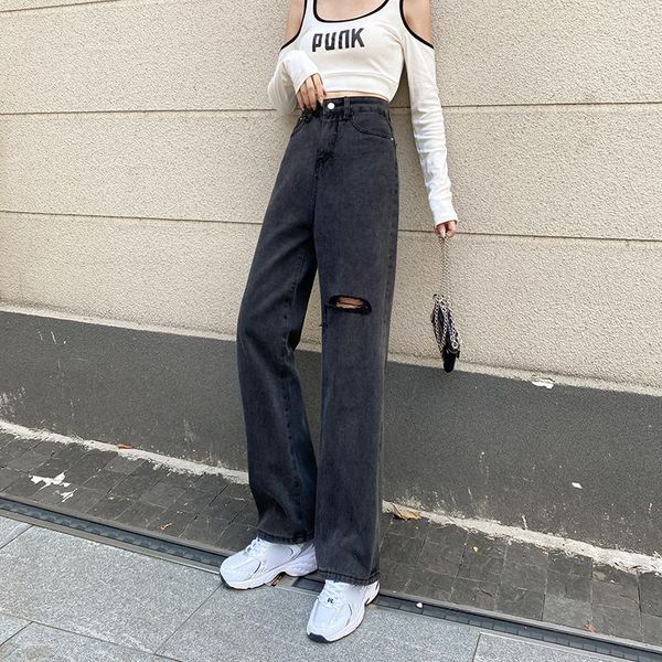 women's jeans winter style streetwear female vintage washed hole straight long denim pants summer women high waist loose retro lady, Blue
women's jeans winter style streetwear female vintage washed hole straight long denim pants summer women high waist loose retro lady, Blue