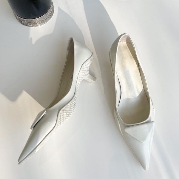 women's genuine leather med heels 2021 new shoes classic black&white pumps for office ladies high heels sexy