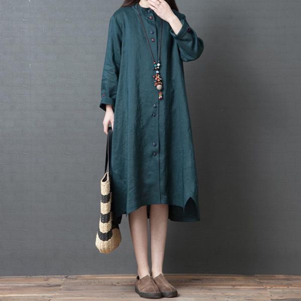 casual dresses women vintage loose dress long sleeves stand collar button down asymmetrical hem plus size spring autumn robes female, Black;gray
casual dresses women vintage loose dress long sleeves stand collar button down asymmetrical hem plus size spring autumn robes female, Black;gray